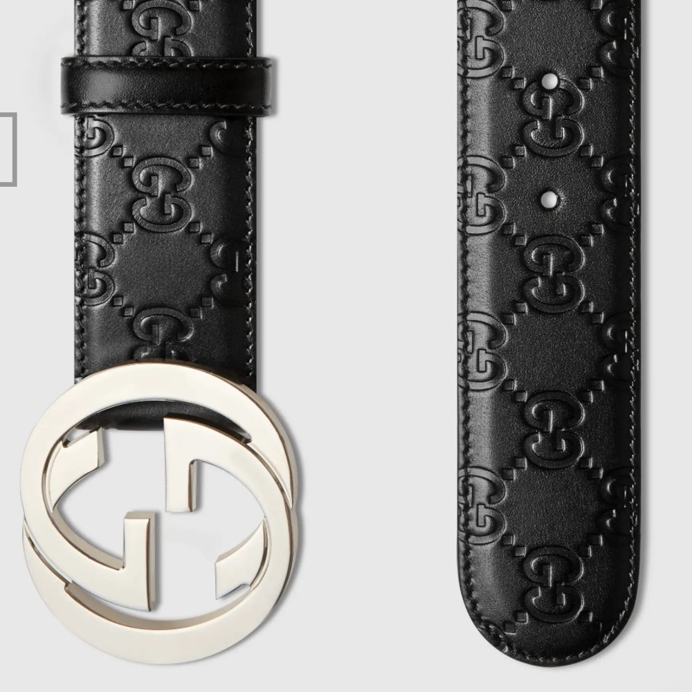 Gucci Mens Interlocking G Belt in Black with Palladium Hardware